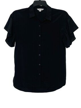 Nine West Womens Blouse Size XS Flutter Sleeve Button Front Flowy Round Hem